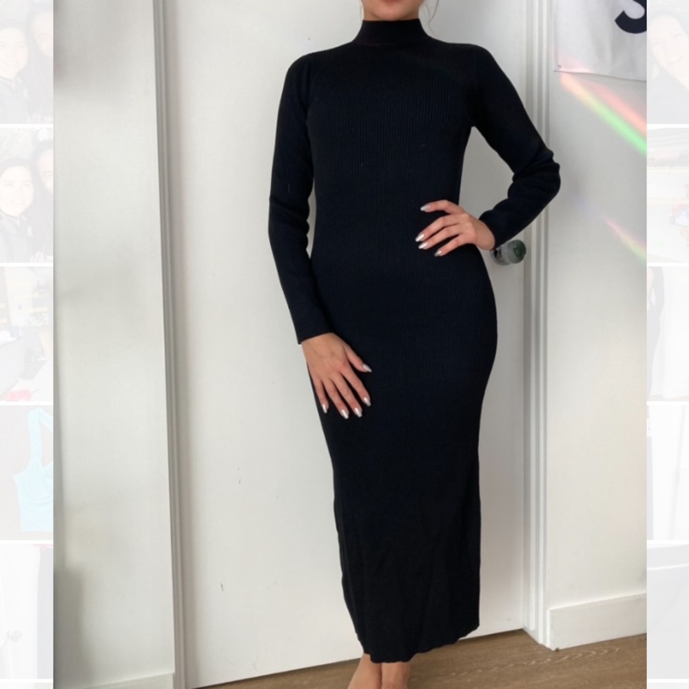 Musier Brand Women’s Black Luxury Bodycon Maxi Dress, Long Sleeve, Open Back